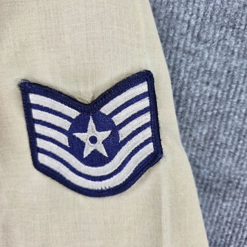 Vintage US Air Force Tan Short Sleeve Uniform Shirt Staff Sergeant Patches 15.5